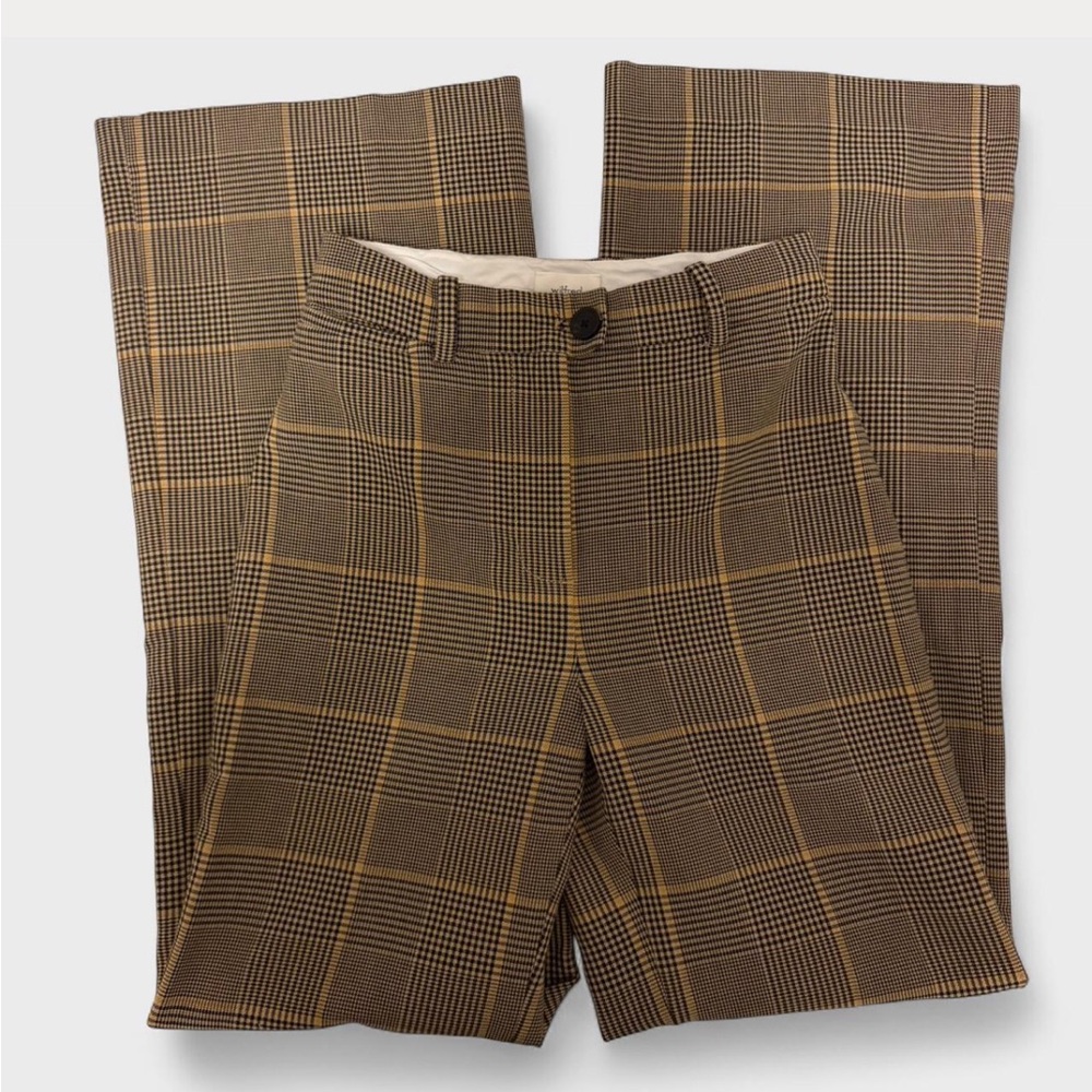 aritzia (wilfred) brown plaid high waisted wide leg trousers